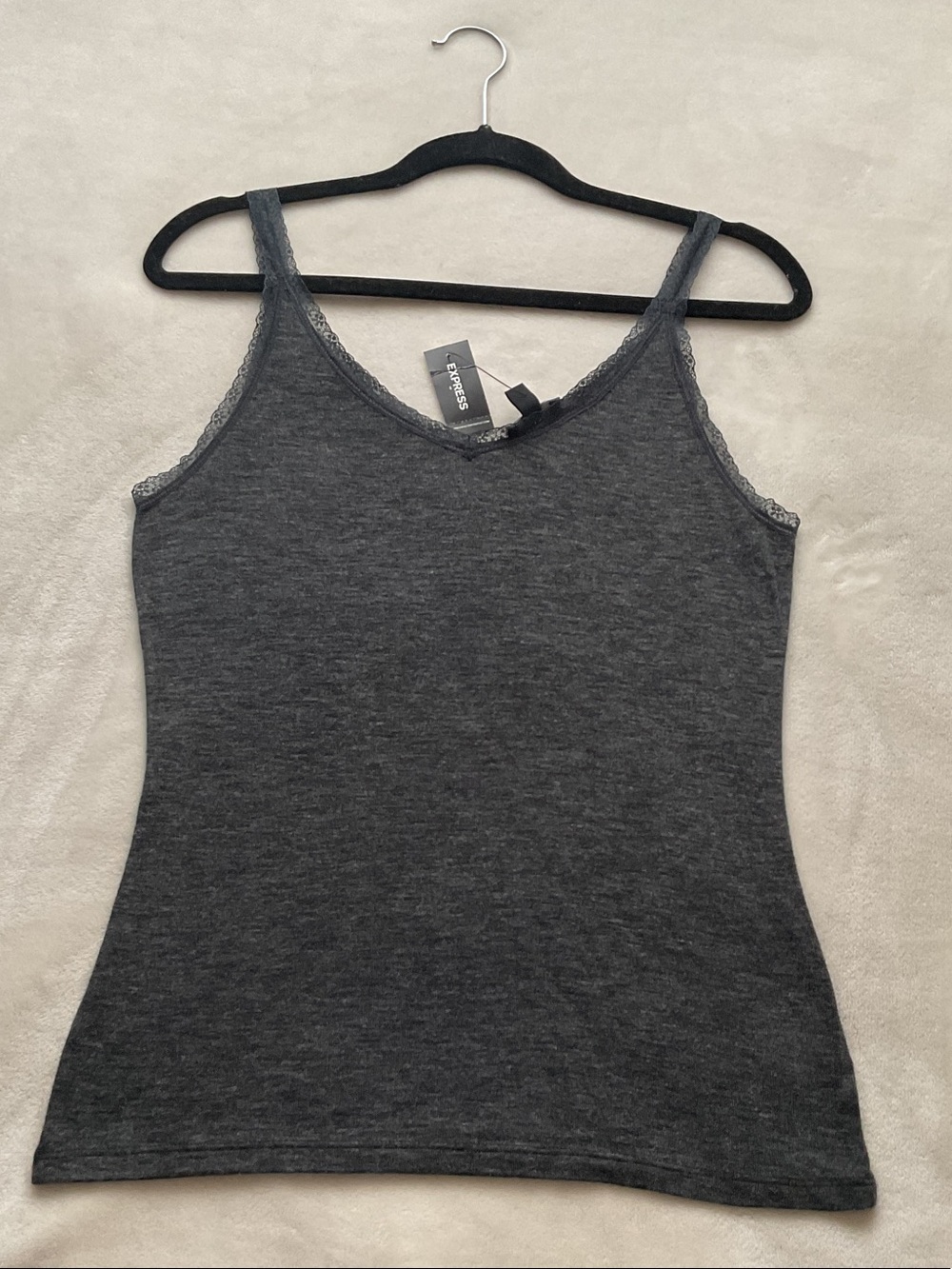 Express Charcoal Gray Lace-Trim Camisole